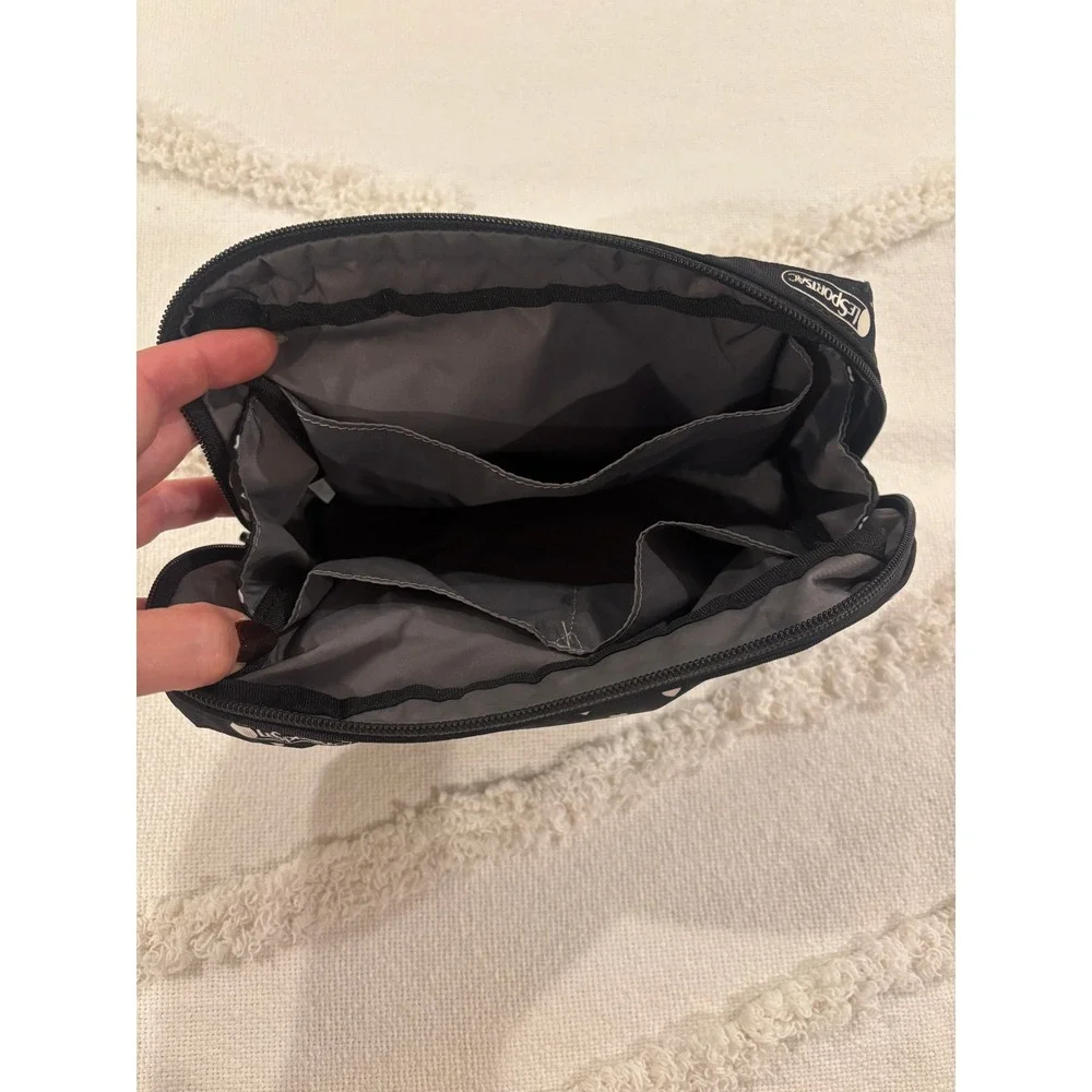 LeSportsac Black White Heart Print Nylon Cosmetic Bag Travel Organizer Pouch 8x6